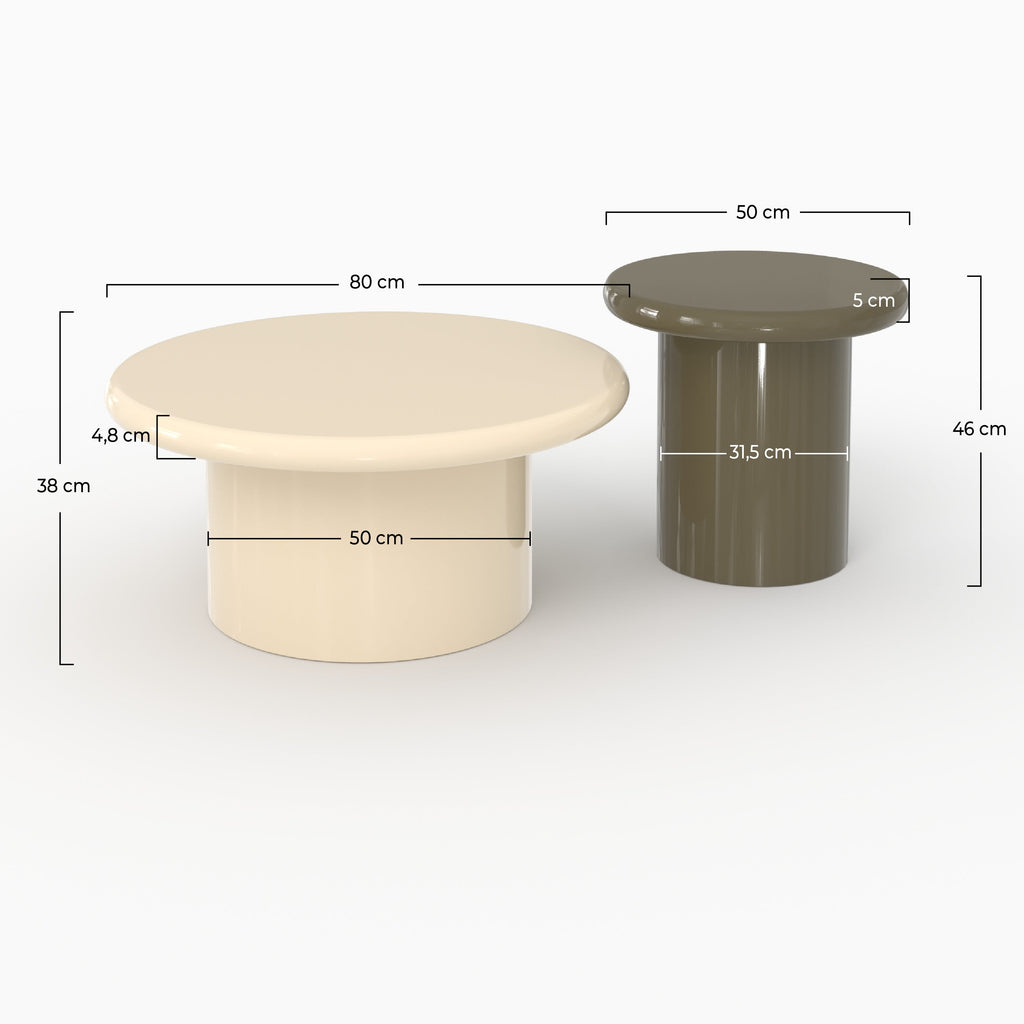 Apoline - Set of 2 White Lacquered and Khaki Green Coffee Tables in MDF
