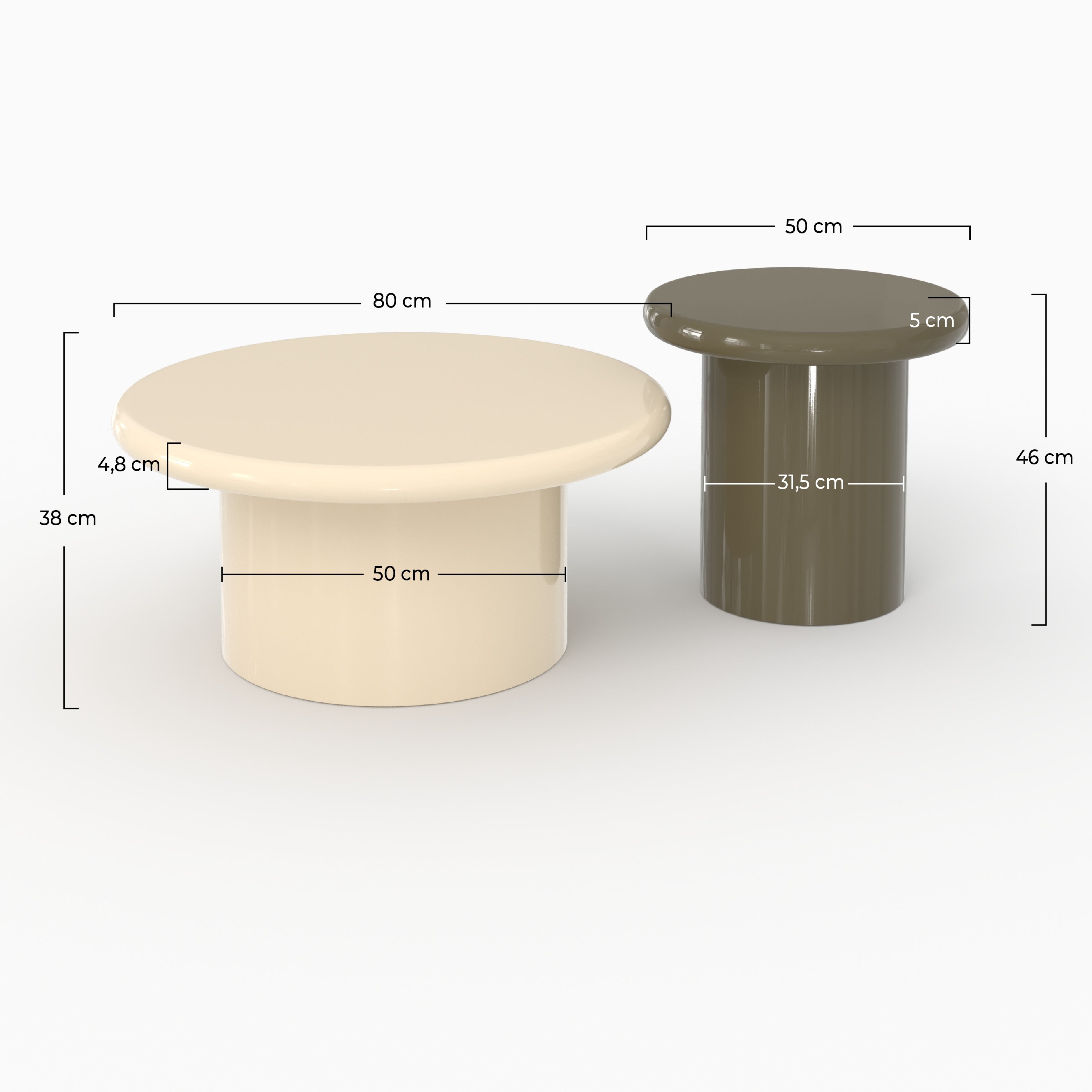 Apoline - Set of 2 White Lacquered and Khaki Green Coffee Tables in MDF
