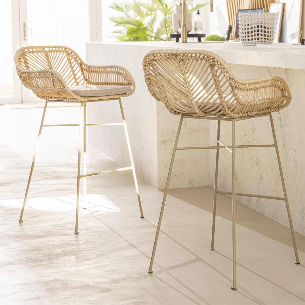Nunuhai - Lote de 2 taburetes de bar - Ratán - Beige