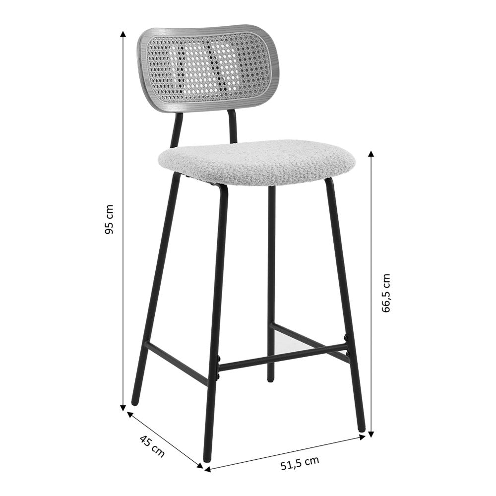Ema - Lote de 2 taburetes de bar - Tela bouclé y metal - Topo