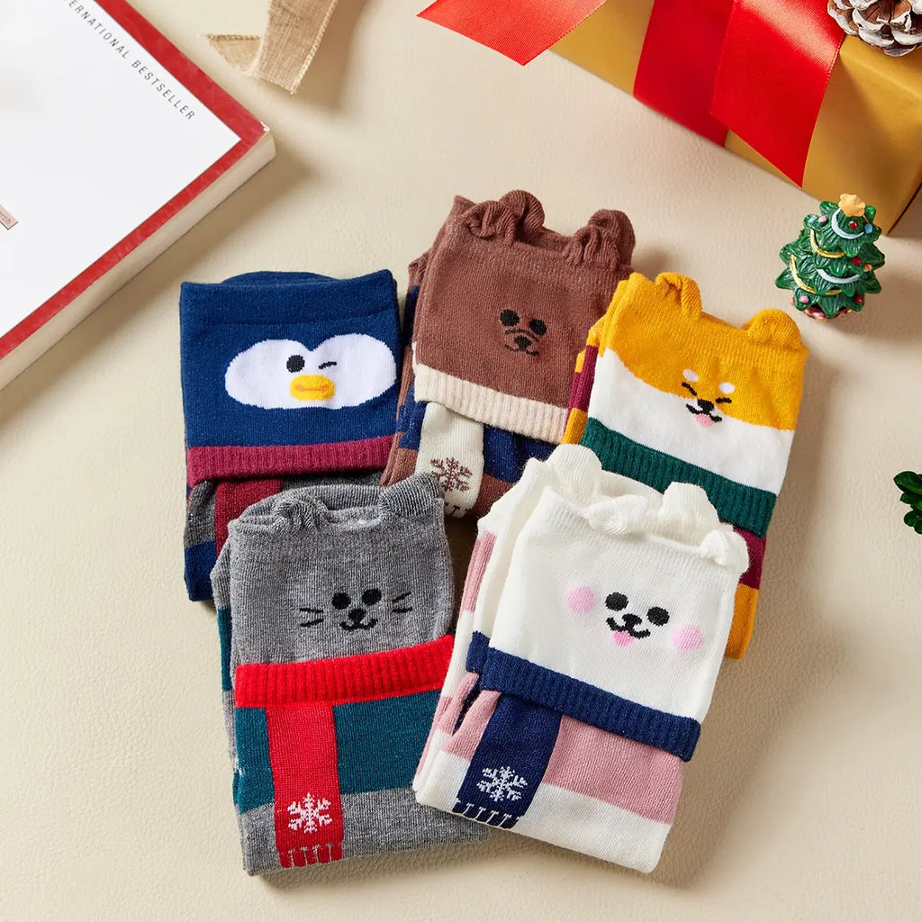 Lot De 5 Chaussettes Hautes Animaux Écharpe