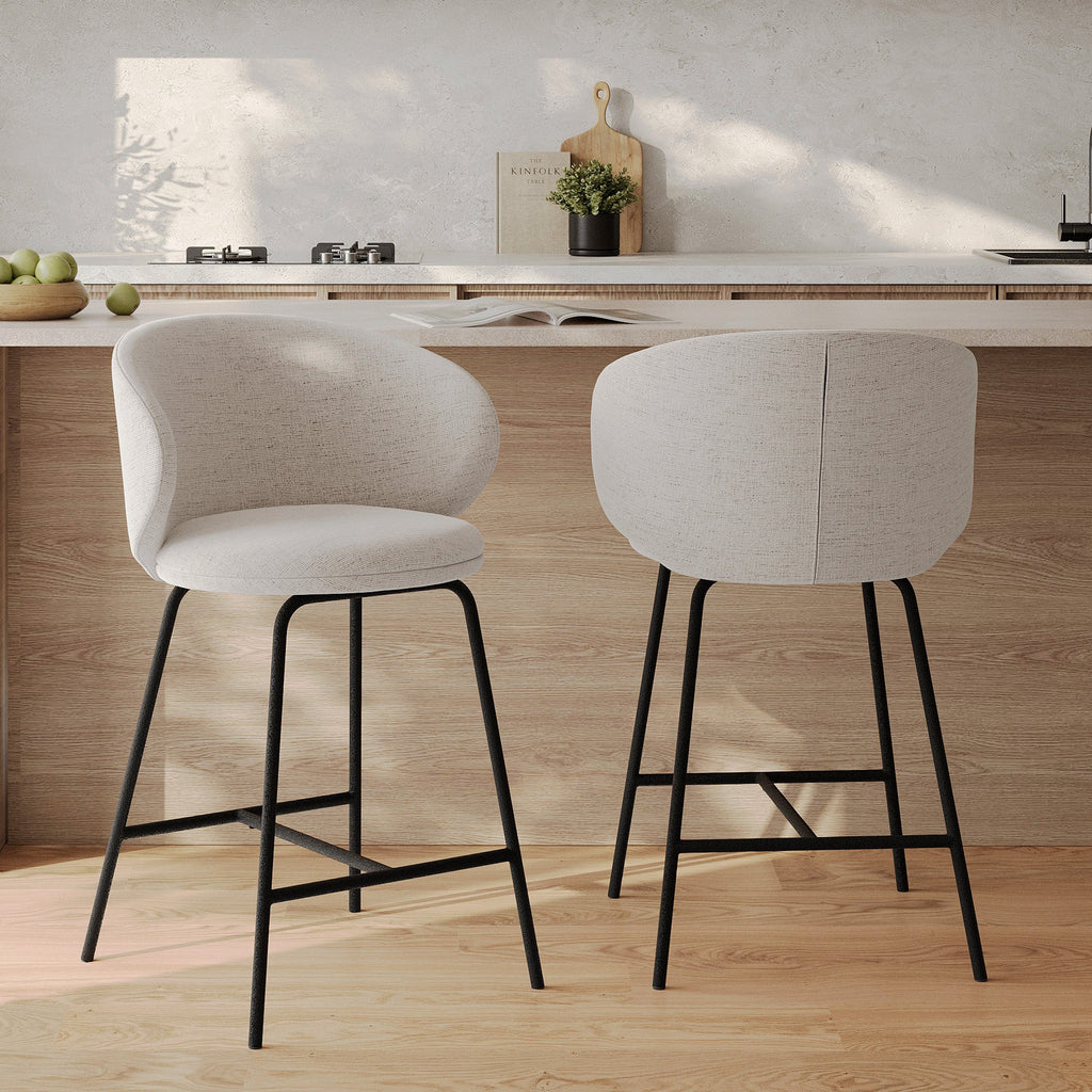 Cécilia - Set of 2 Central Island Chairs in Light Gray Fabric