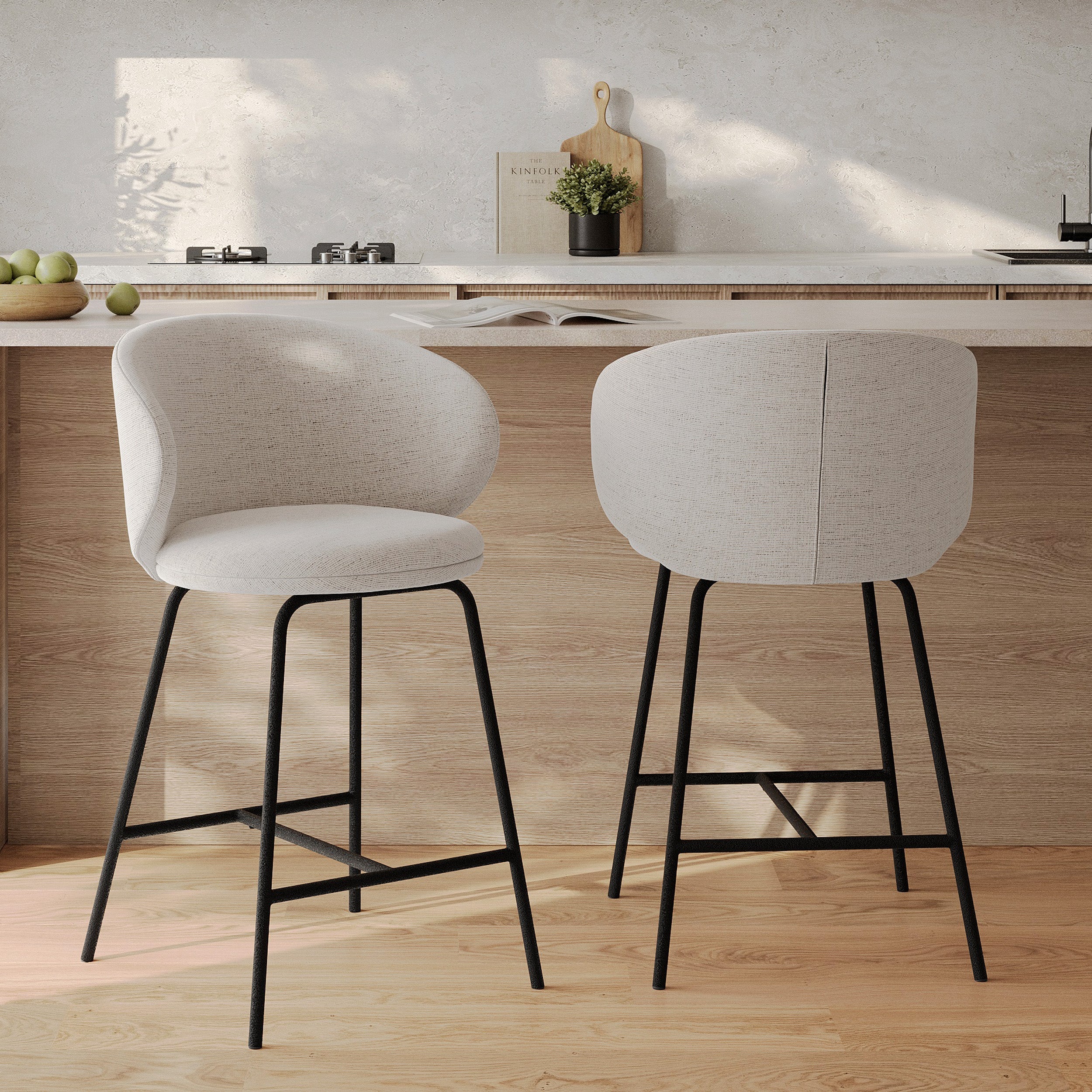 Cécilia - Set of 2 Central Island Chairs in Light Gray Fabric