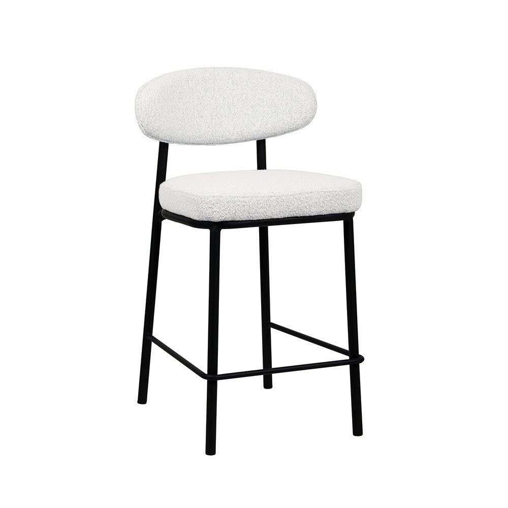Rode - Lot De 2 Chaises De Bar - Tissu Bouclette & Bois & Métal - Écru chiné