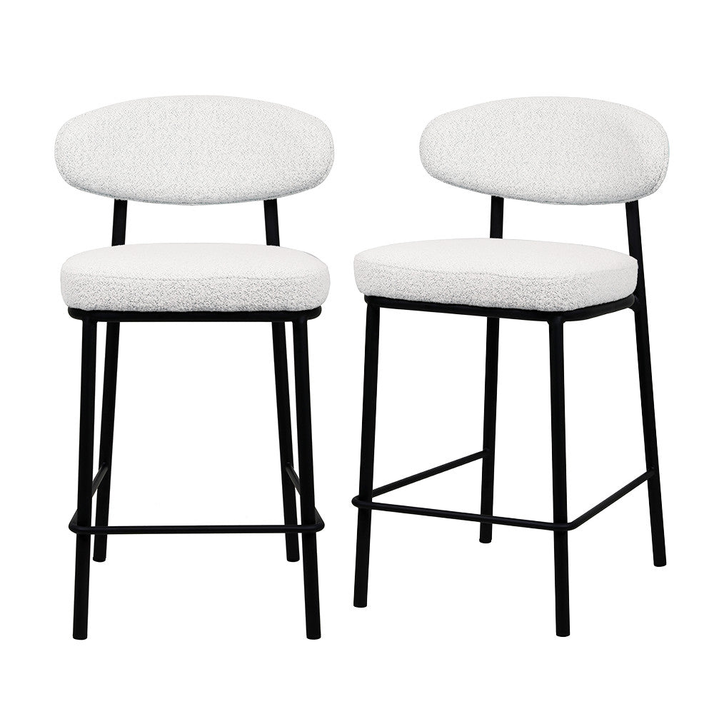 Rode - Lot De 2 Chaises De Bar - Tissu Bouclette & Bois & Métal - Écru chiné