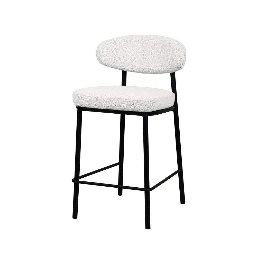 Rode - Lot De 2 Chaises De Bar - Tissu Bouclette & Bois & Métal - Écru chiné