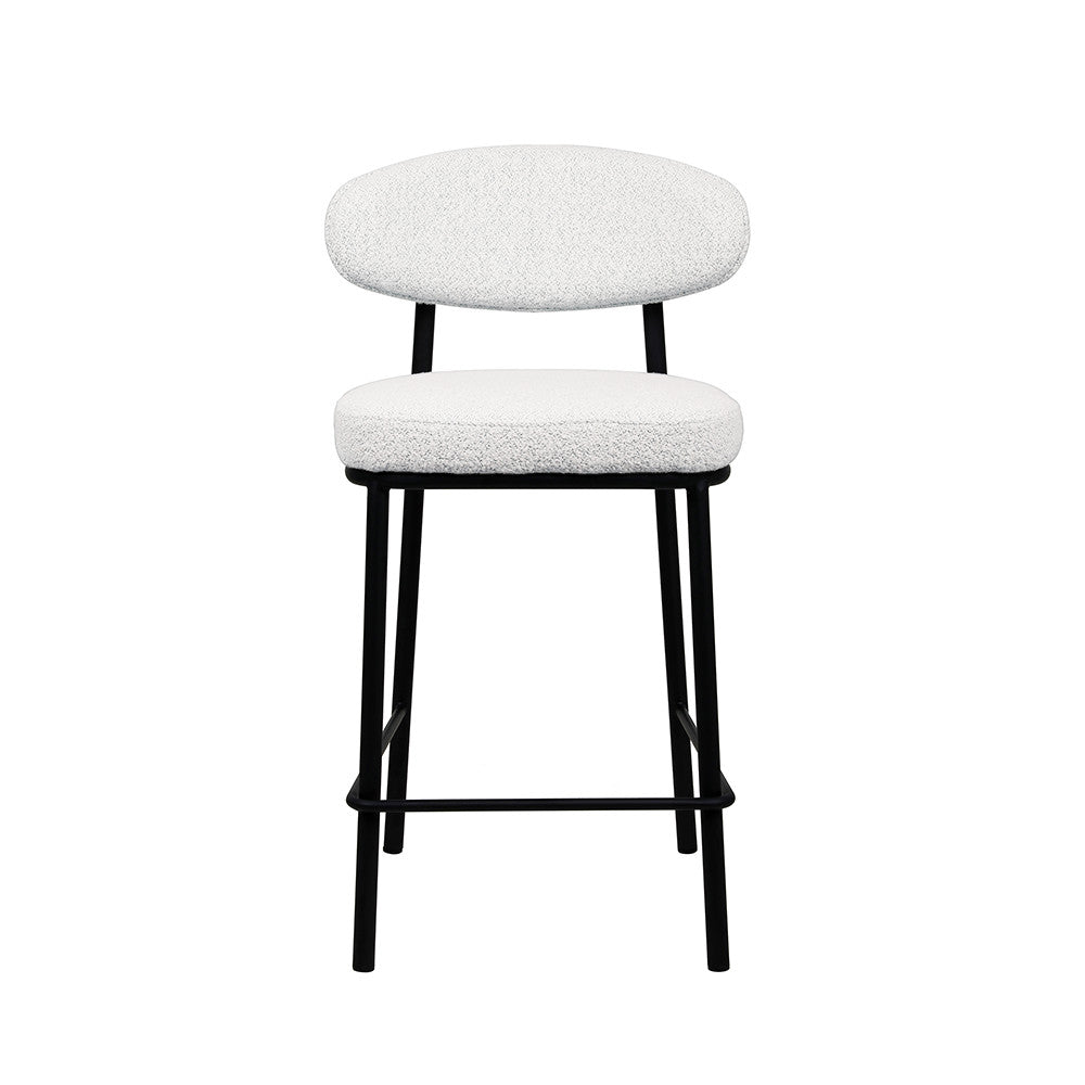 Rode - Lot De 2 Chaises De Bar - Tissu Bouclette & Bois & Métal - Écru chiné