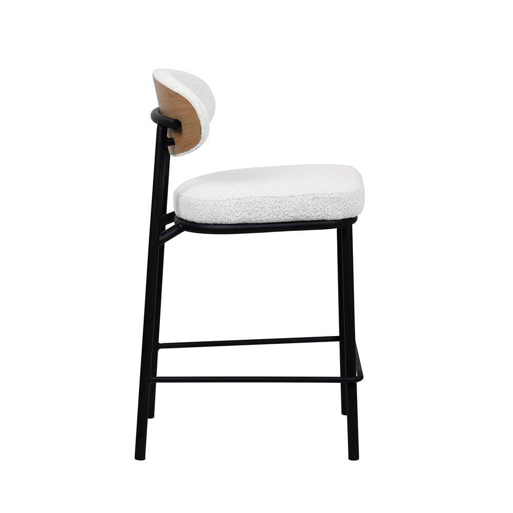 Rode - Lot De 2 Chaises De Bar - Tissu Bouclette & Bois & Métal - Écru chiné