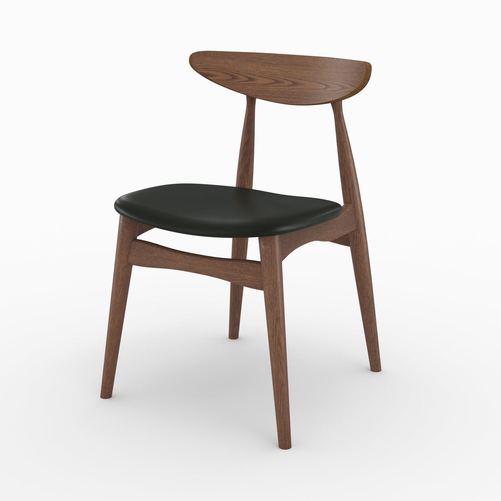 Josette - Lot De 2 Chaises En Cuir Synthétique Noir Et Bois D'Hévéa