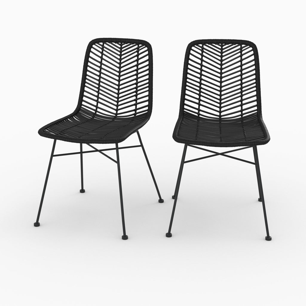 Tamara - Lot De 2 Chaises En Rotin Et Pieds En Métal Noir