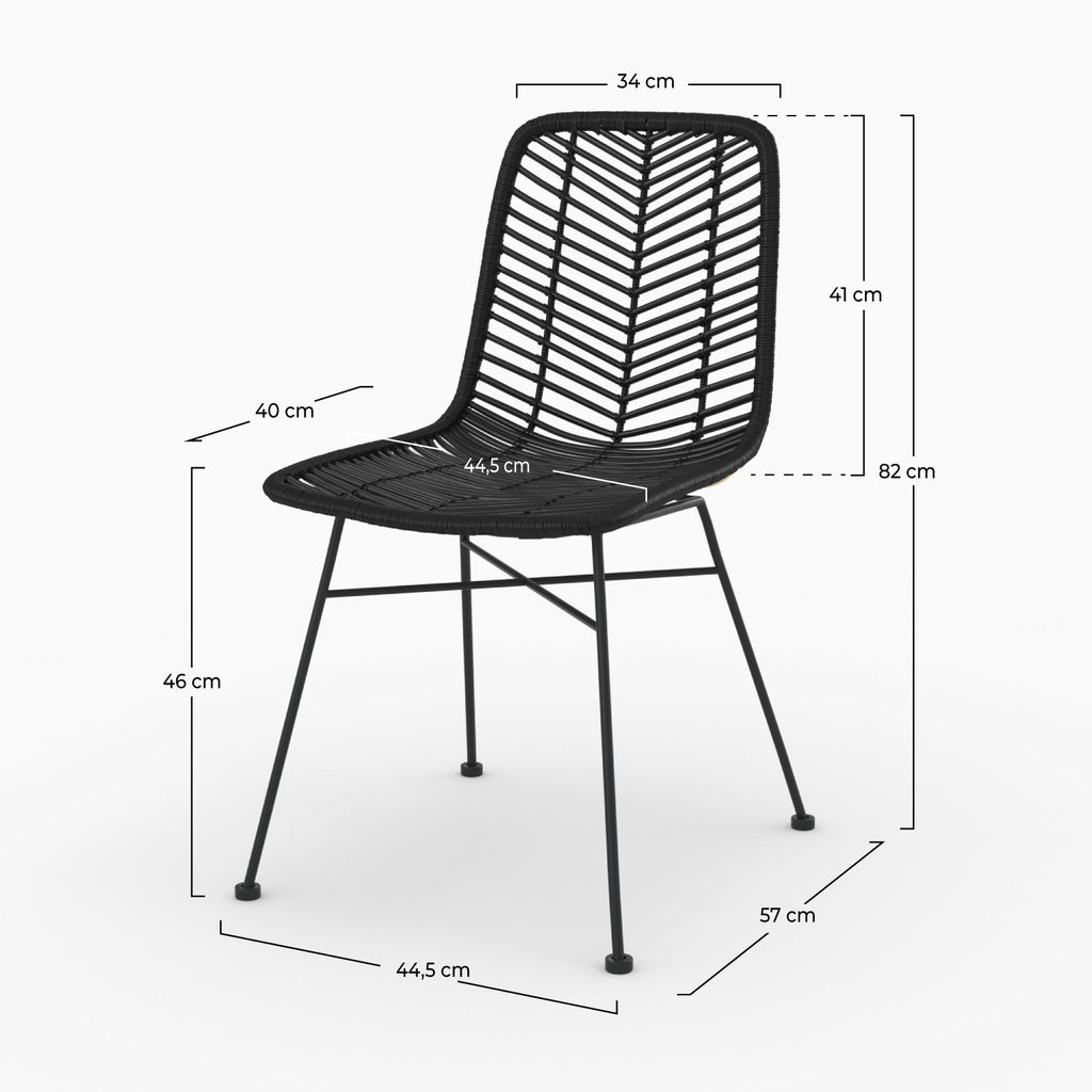 Tamara - Lot De 2 Chaises En Rotin Et Pieds En Métal Noir