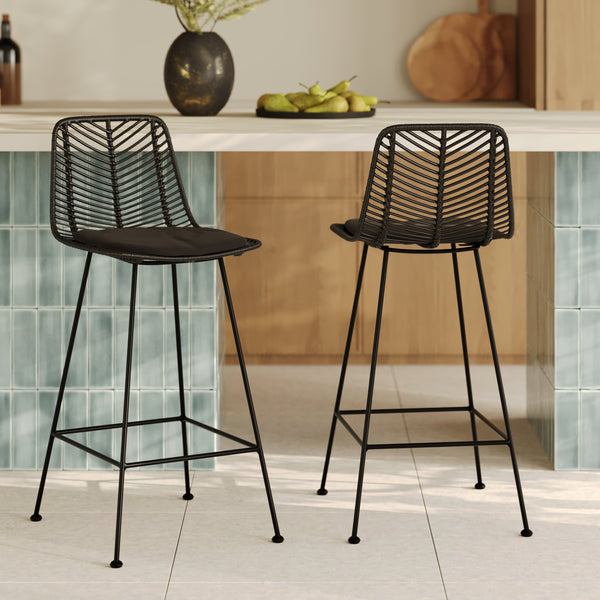 Tamara - Lot De 2 Chaises Pour Îlot Central En Rotin Noir
