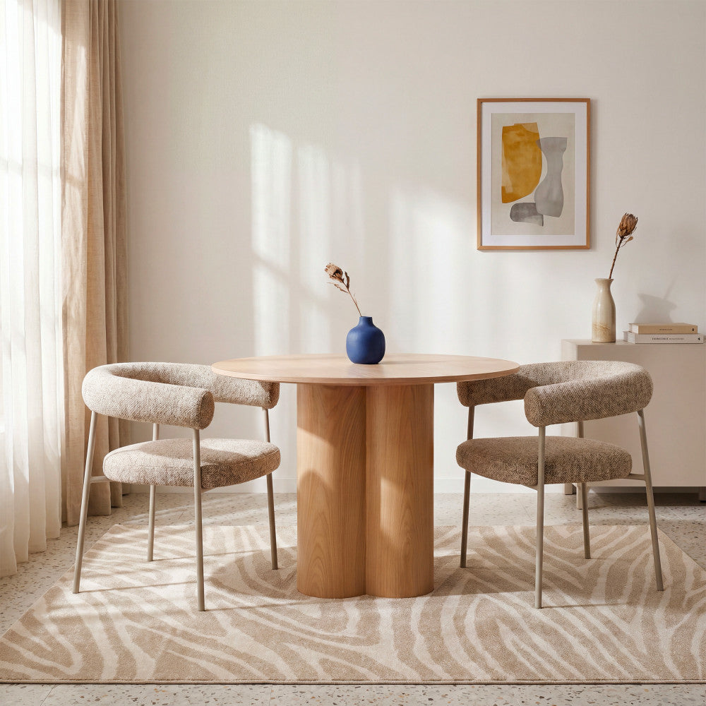 Olympe - Lote de 2 sillones de mesa - Tela, patas beige - Marrón jaspeado