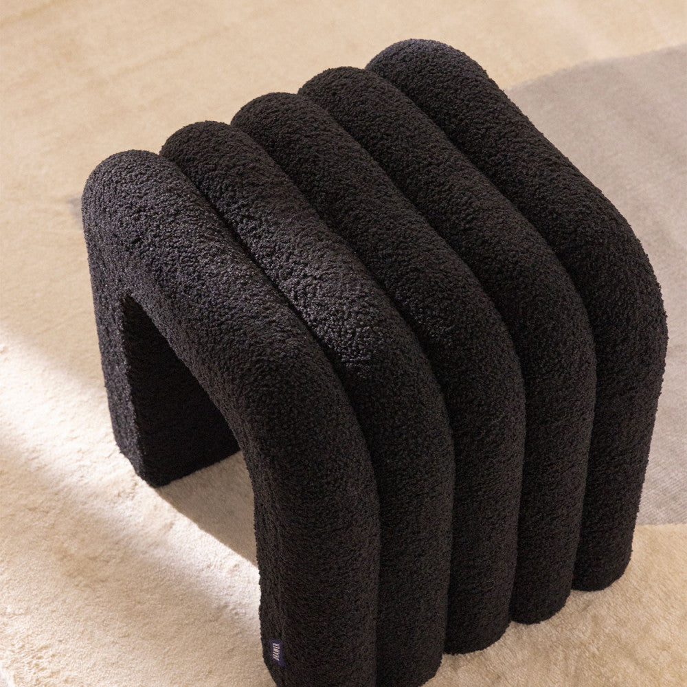 Mui - Lot De 2 Tabourets Rembourrés - Tissu Bouclette - Noir