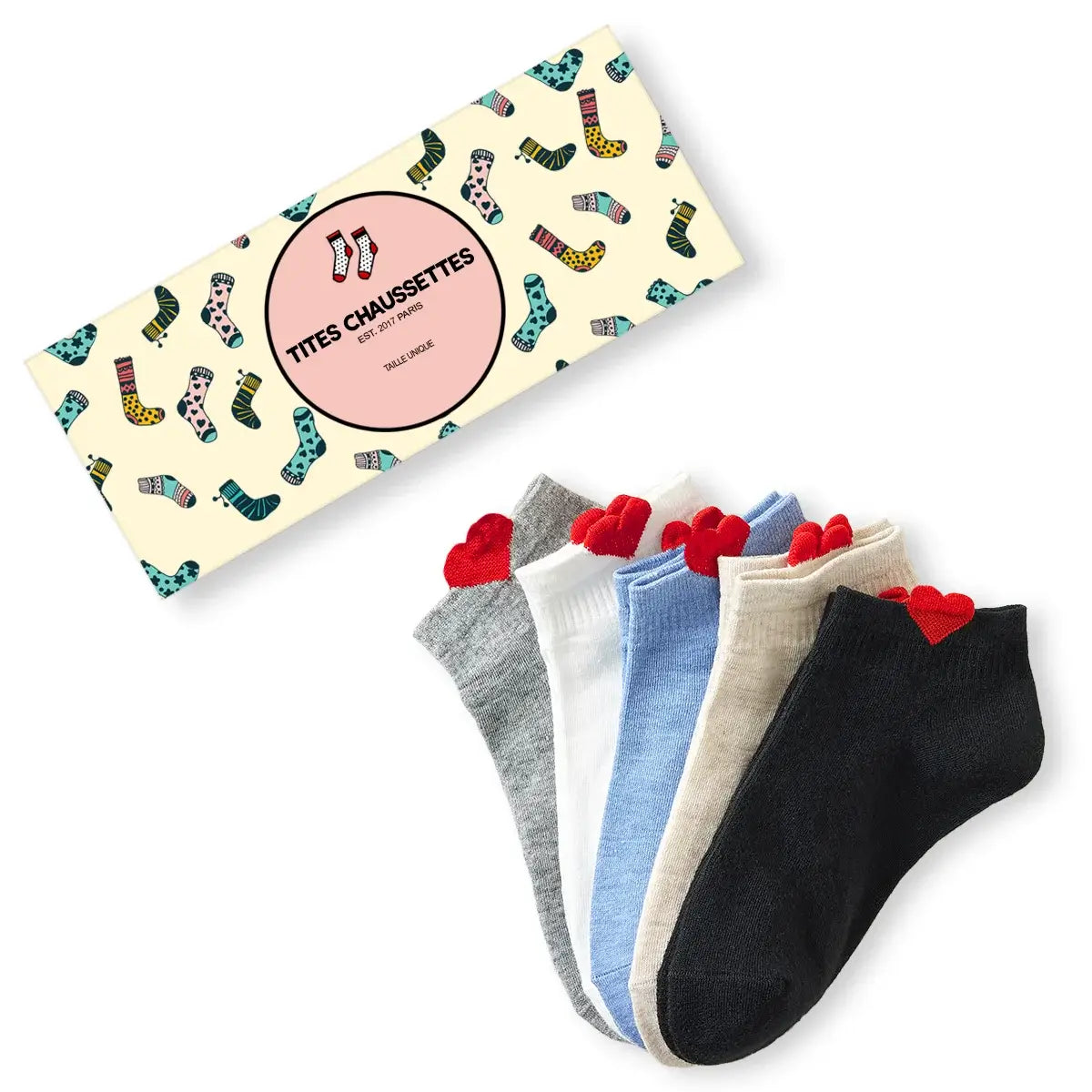Pack of 5 plain socks with small embroidered heart