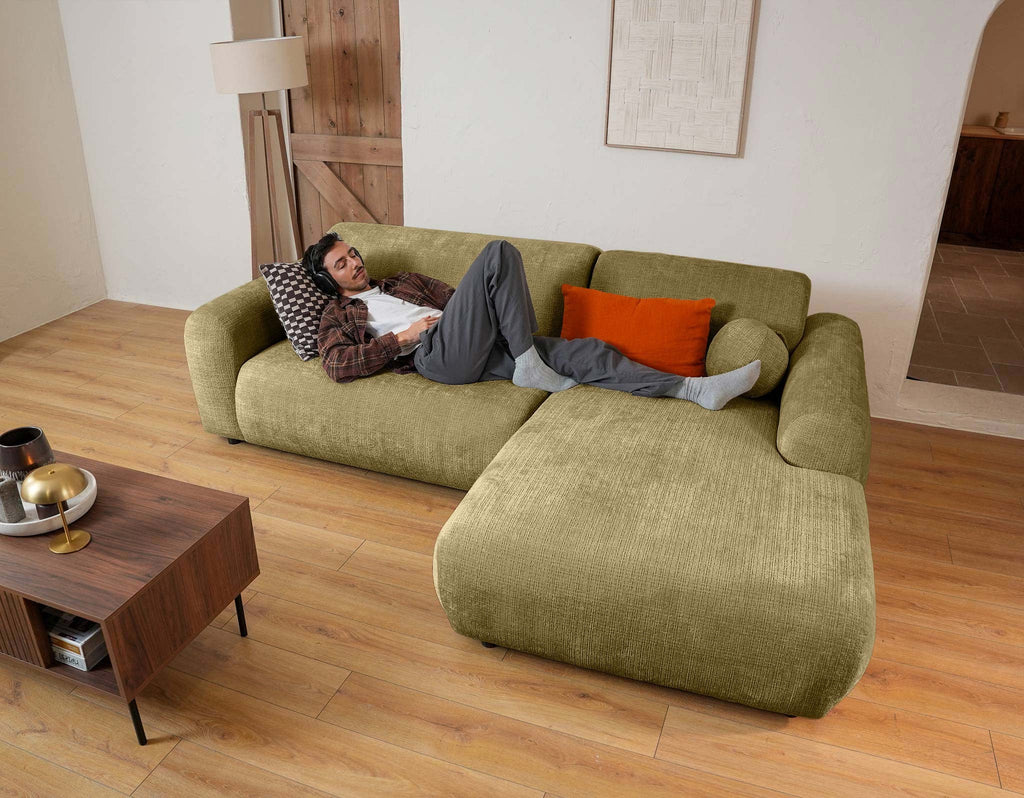 Louise - 4-Seater Corner Sofa - Textured Velvet - Khaki Green