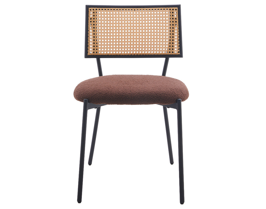 Luciano - Set of 2 Cane Chairs - Bouclé Fabric - Brown