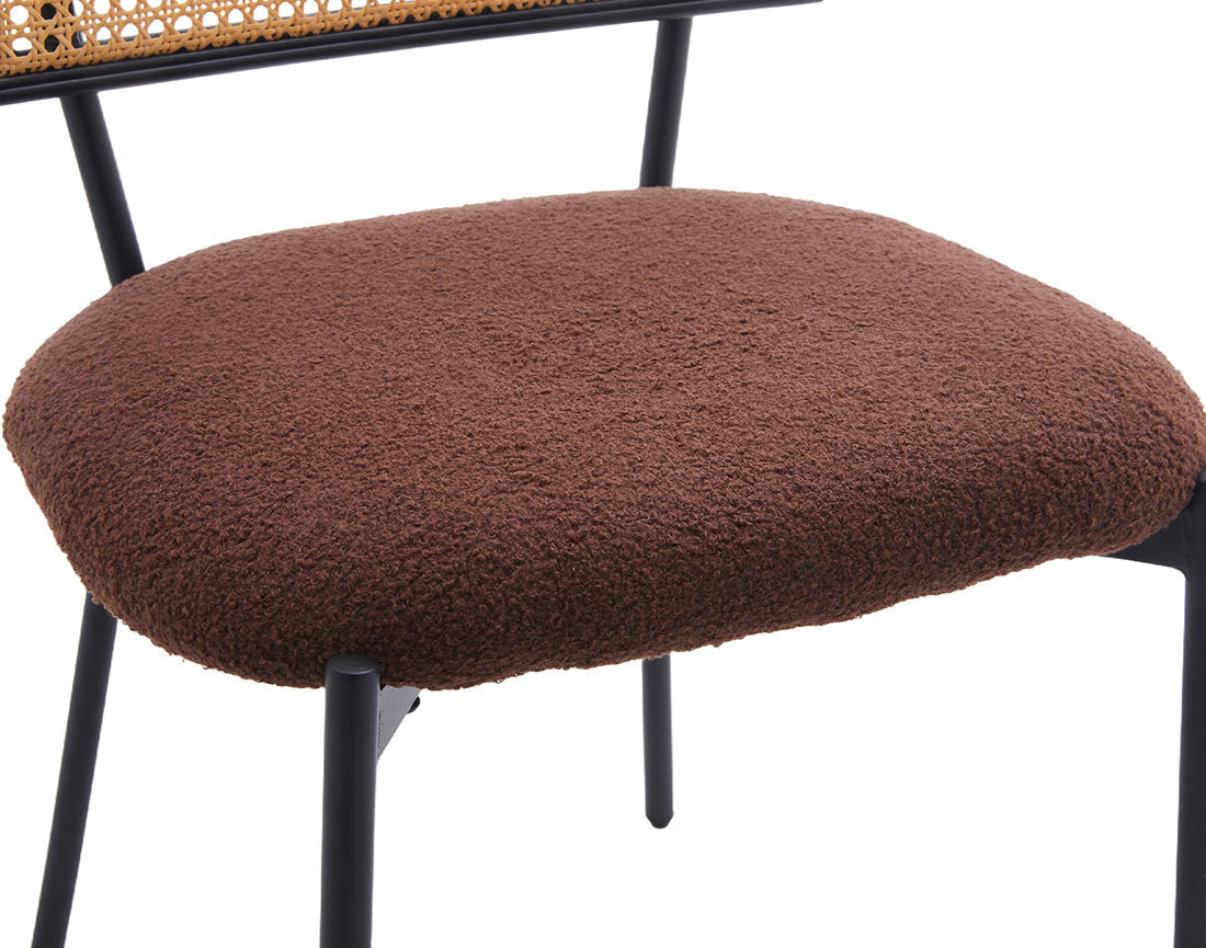 Luciano - Set of 2 Cane Chairs - Bouclé Fabric - Brown
