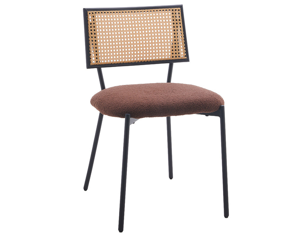 Luciano - Set of 2 Cane Chairs - Bouclé Fabric - Brown