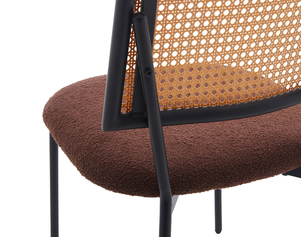 Luciano - Set of 2 Cane Chairs - Bouclé Fabric - Brown