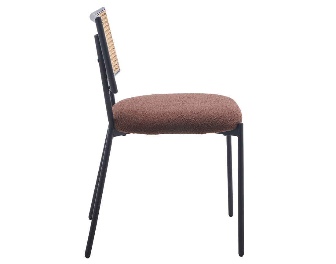 Luciano - Set of 2 Cane Chairs - Bouclé Fabric - Brown