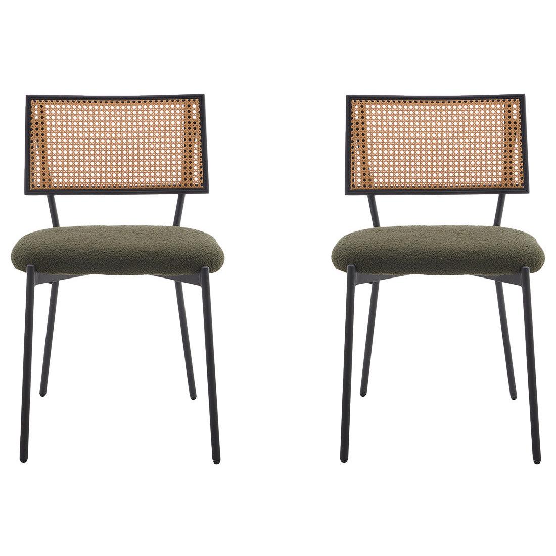 Luciano - Set of 2 Chairs - Bouclé Fabric - Khaki Green