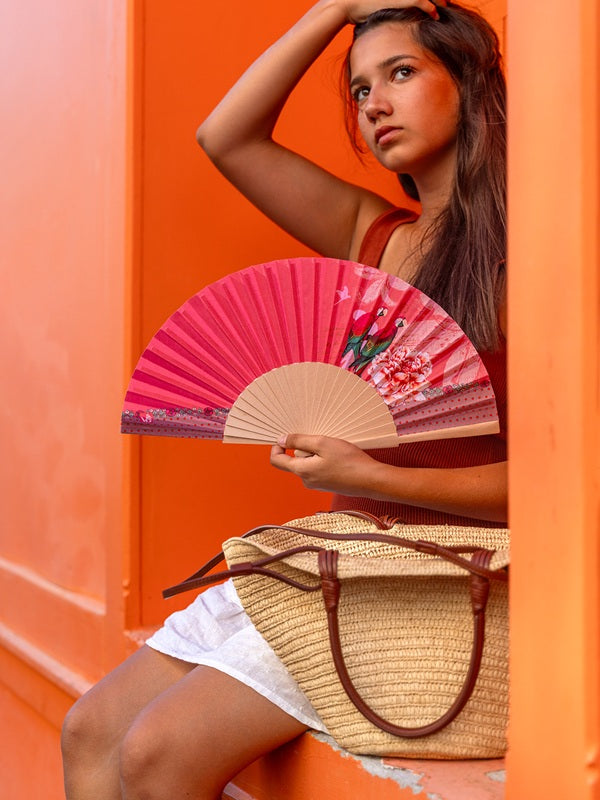 Macao - Eventail - Bois De Bouleau - Rose