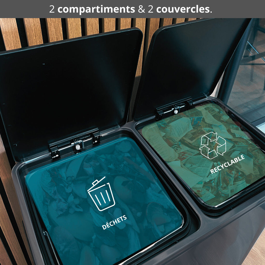 Major - Cubo de Basura con Pedal de Reciclaje 60L - Acero Inoxidable - Gris