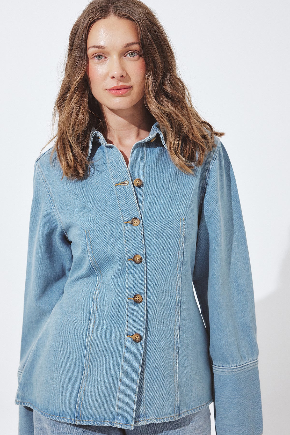 Chemise Marked Waist Denim - Bleu Clair