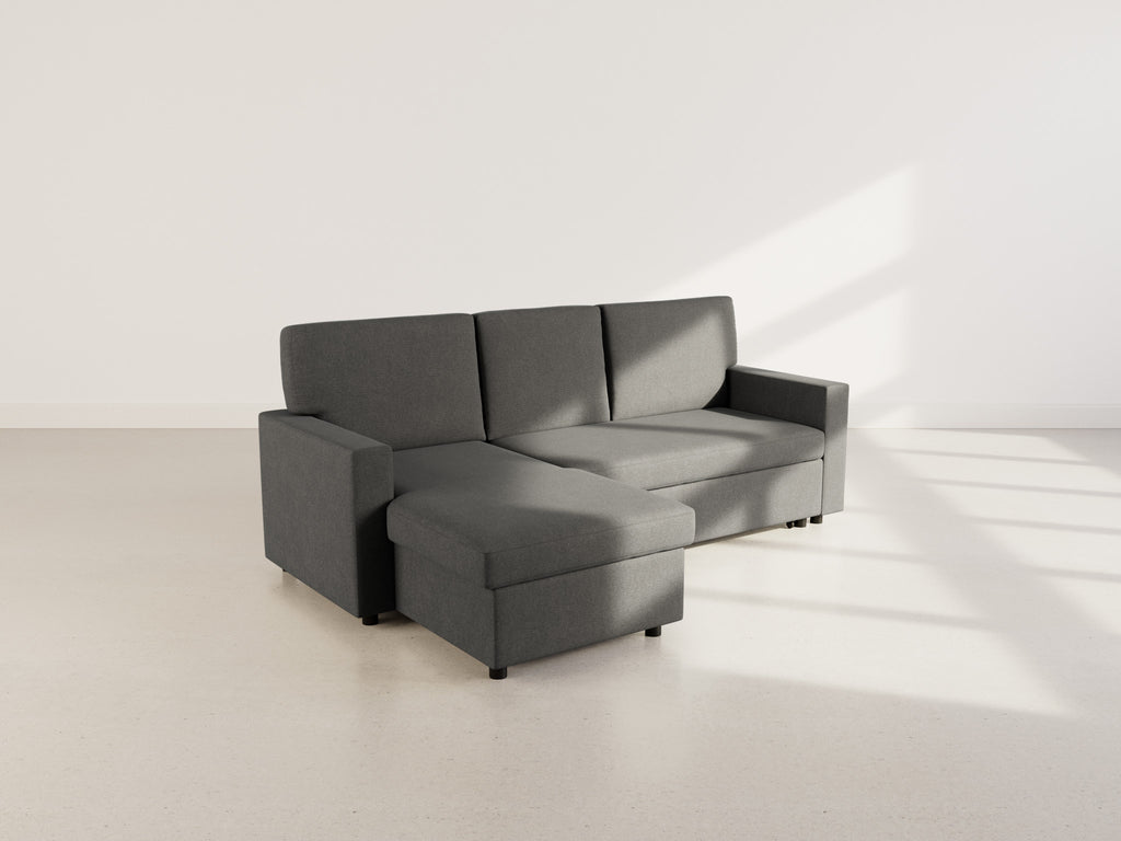 Meiya - Sofá Rinconero Convertible Con Arcón - Tela - Gris Oscuro