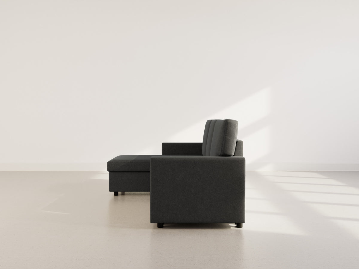 Meiya - Sofá Rinconero Convertible Con Arcón - Tela - Gris Oscuro