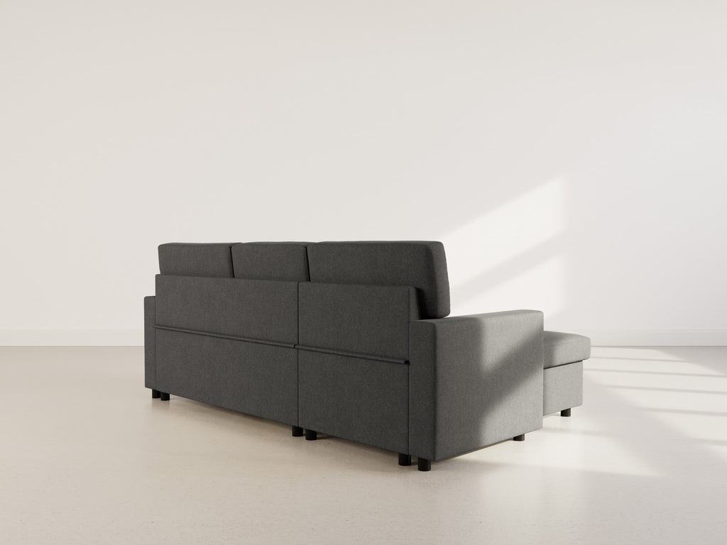 Meiya - Sofá Rinconero Convertible Con Arcón - Tela - Gris Oscuro