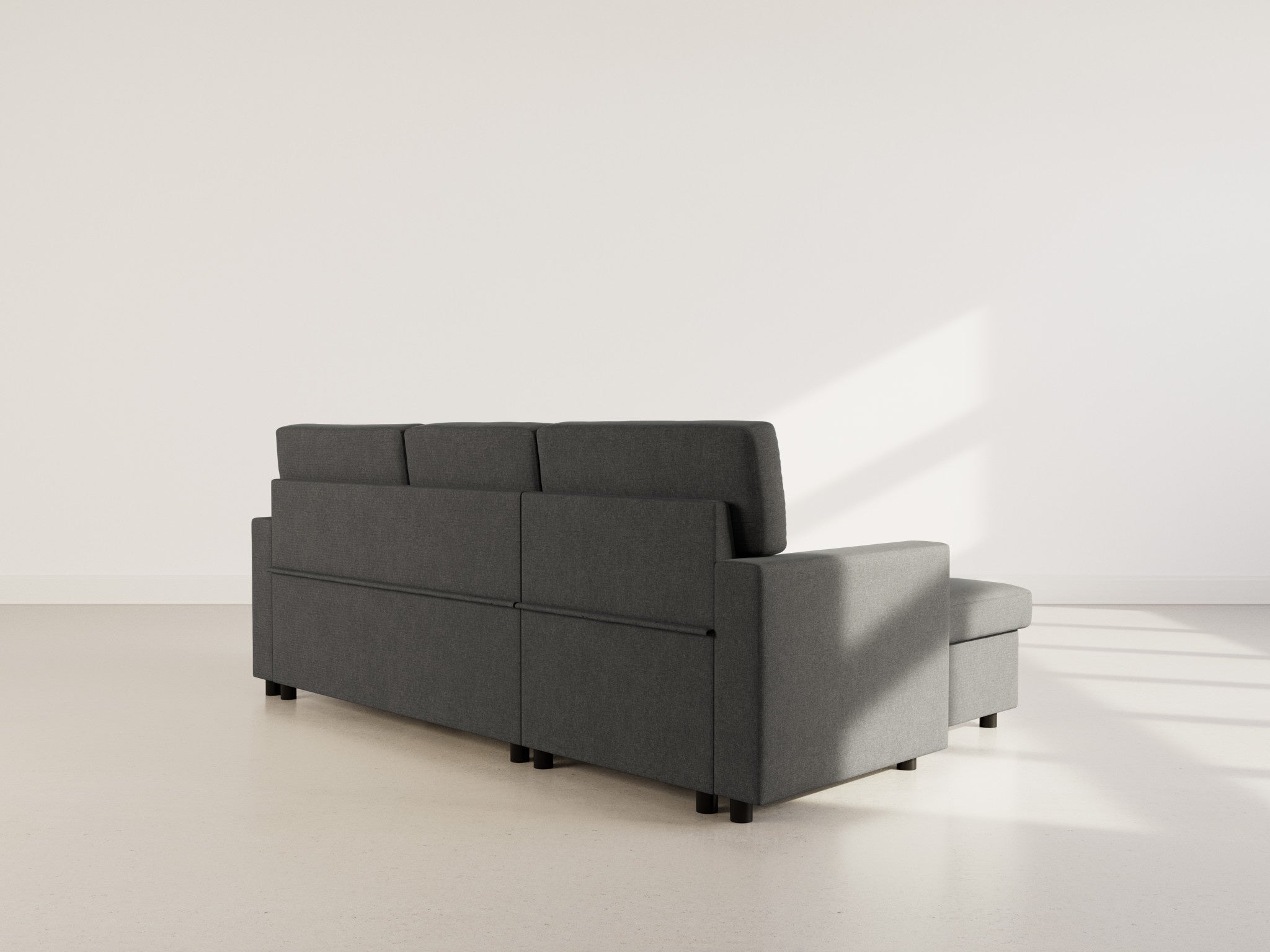 Meiya - Sofá Rinconero Convertible Con Arcón - Tela - Gris Oscuro