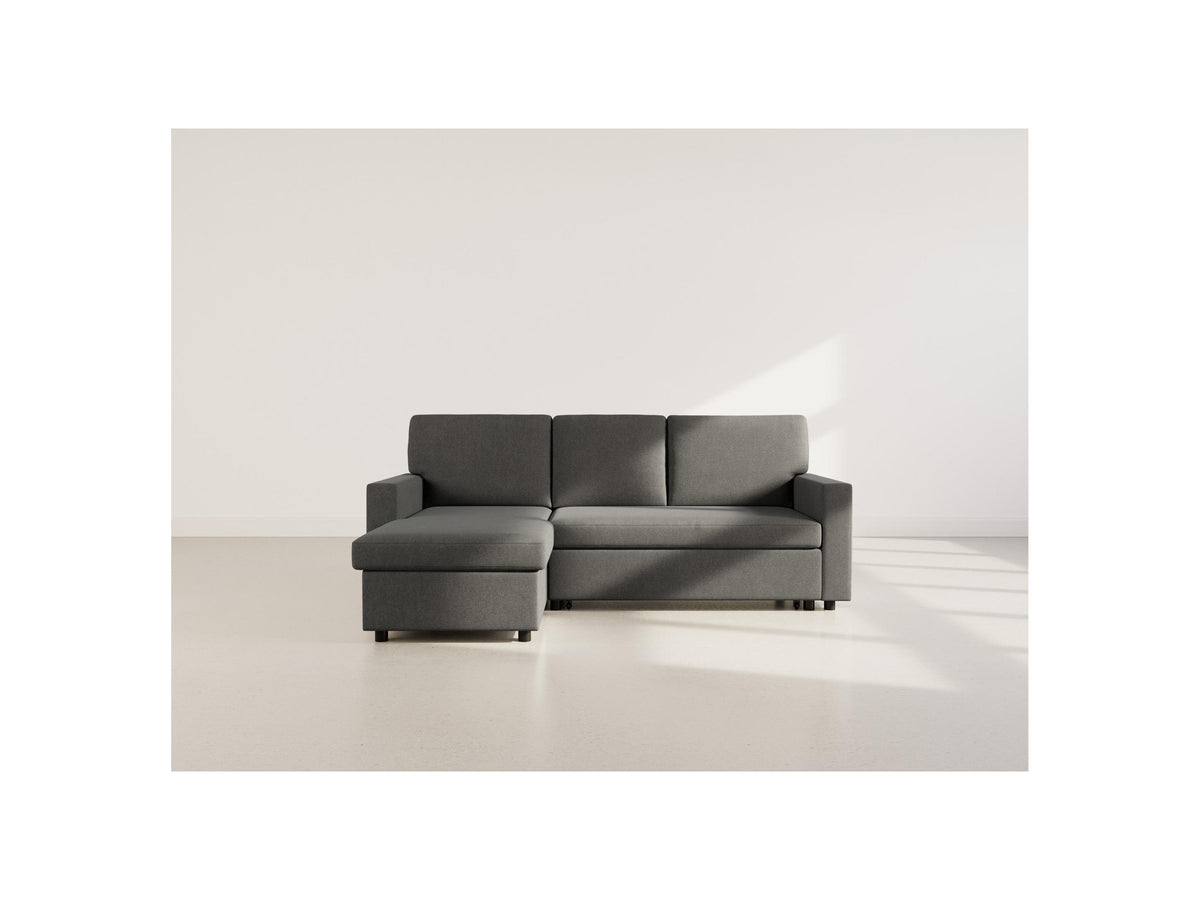 Meiya - Sofá Rinconero Convertible Con Arcón - Tela - Gris Oscuro