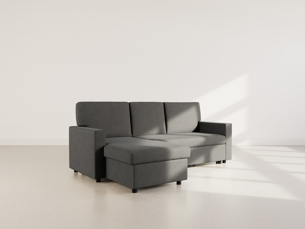 Meiya - Sofá Rinconero Convertible Con Arcón - Tela - Gris Oscuro
