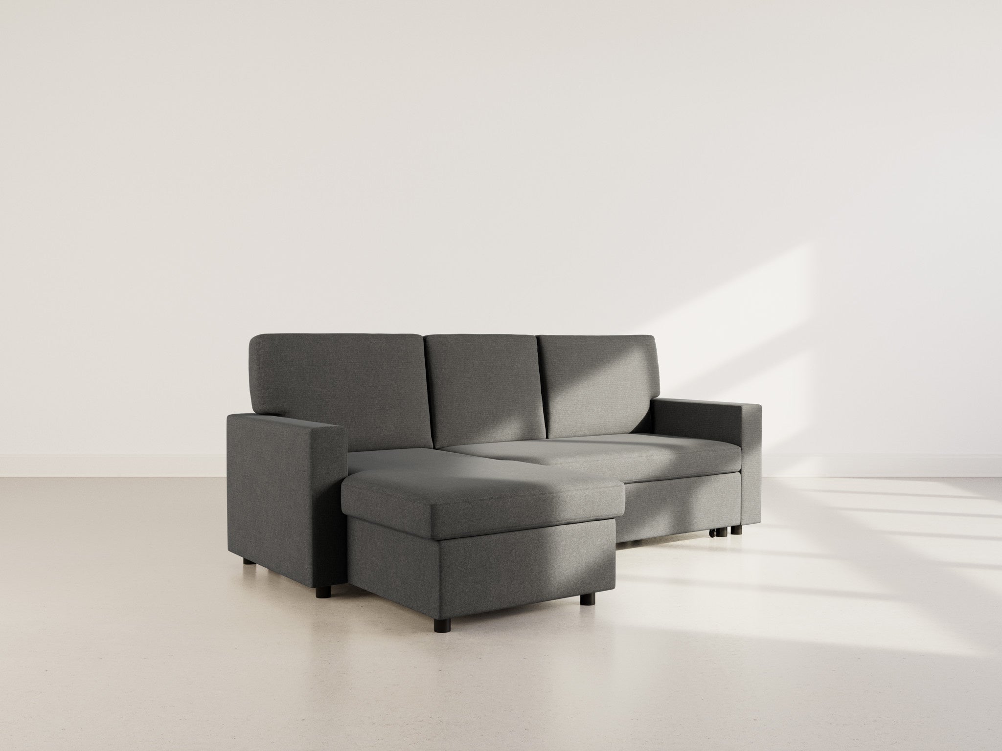 Meiya - Sofá Rinconero Convertible Con Arcón - Tela - Gris Oscuro