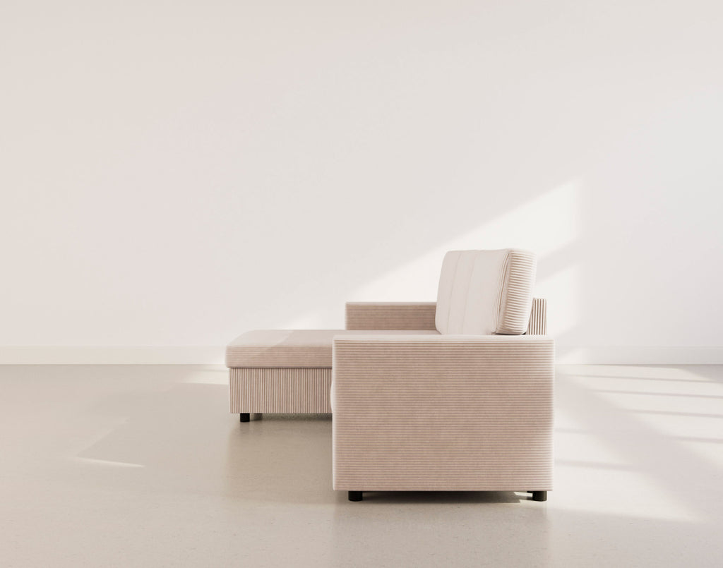 Meiya - Sofá Rinconero Reversible 4 Plazas Convertible Con Arcón - Pana - Beige