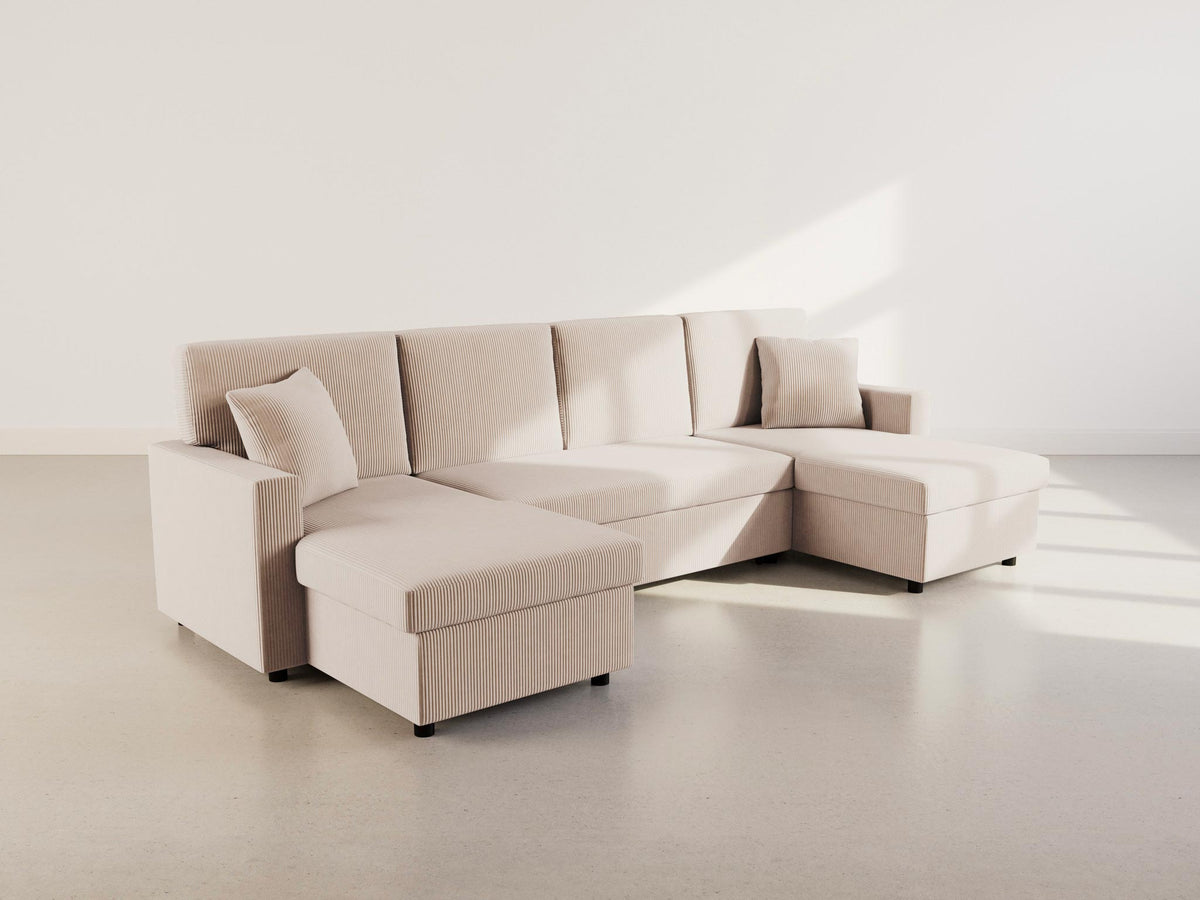 Meiya - 7-Seater U-Shaped Panoramic Convertible Sofa with Storage - Corduroy - Beige