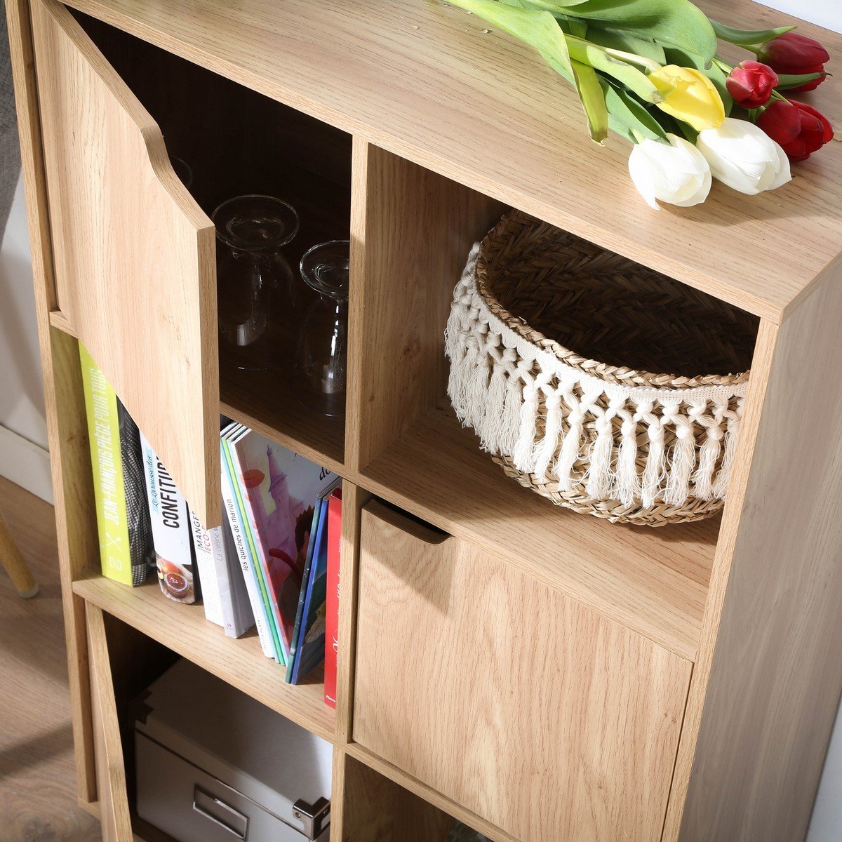 6-Compartment Cabinet with Three Doors - Modu - Wood Finish
