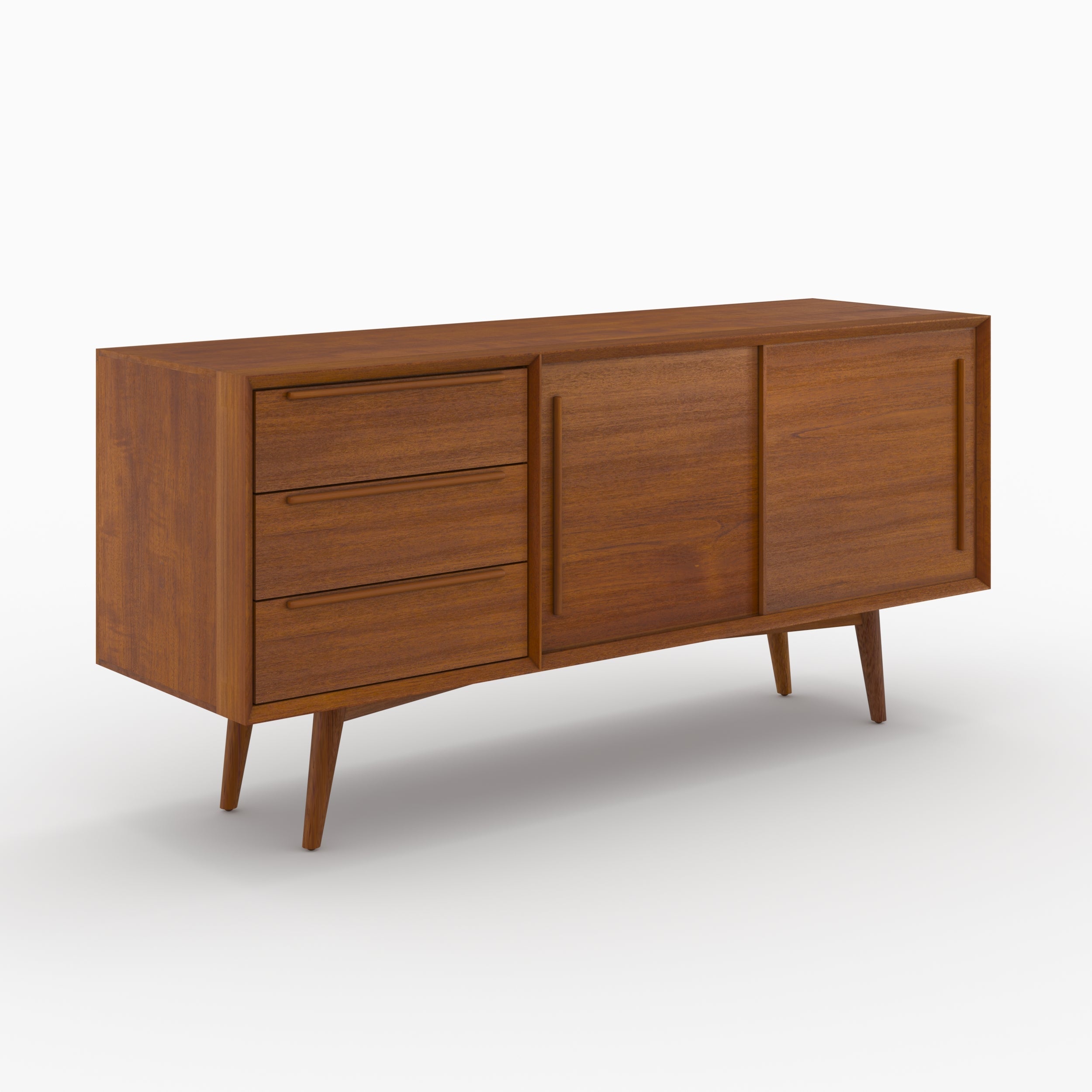 Waya - Buffet En Bois De Teck, 2 Portes Coulissantes Et 3 Tiroirs