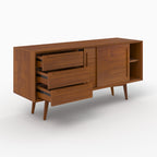 Waya - Buffet En Bois De Teck, 2 Portes Coulissantes Et 3 Tiroirs