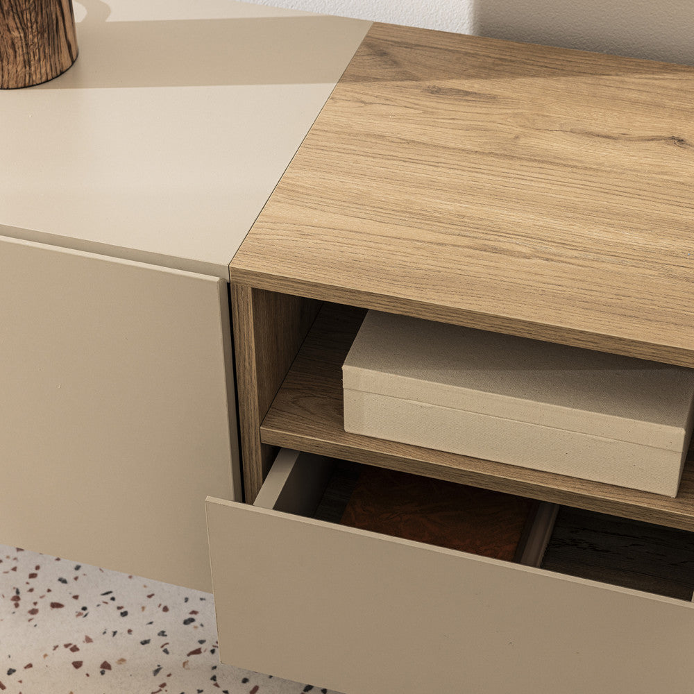 Quenor - Meuble TV 3 Portes 1 Tiroir Et Métal - Bois - Beige