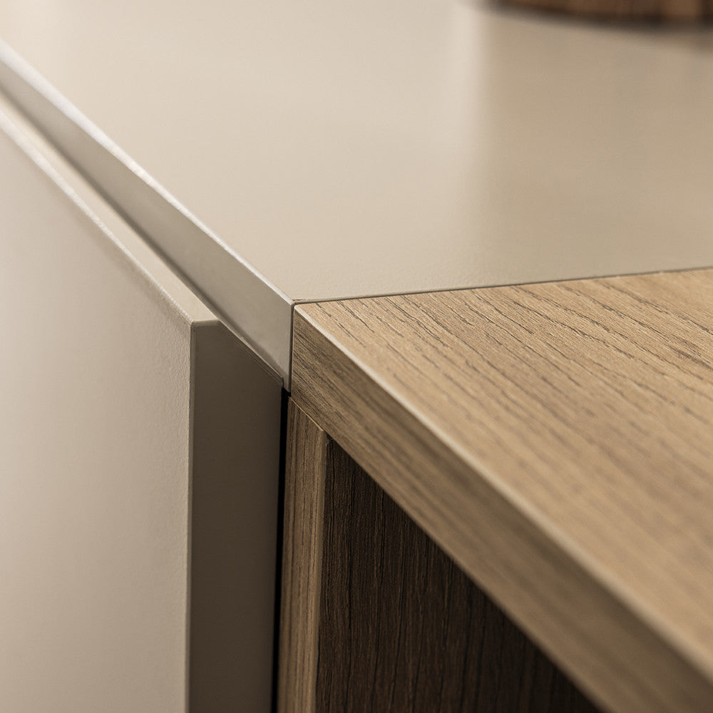 Quenor - Meuble TV 3 Portes 1 Tiroir Et Métal - Bois - Beige