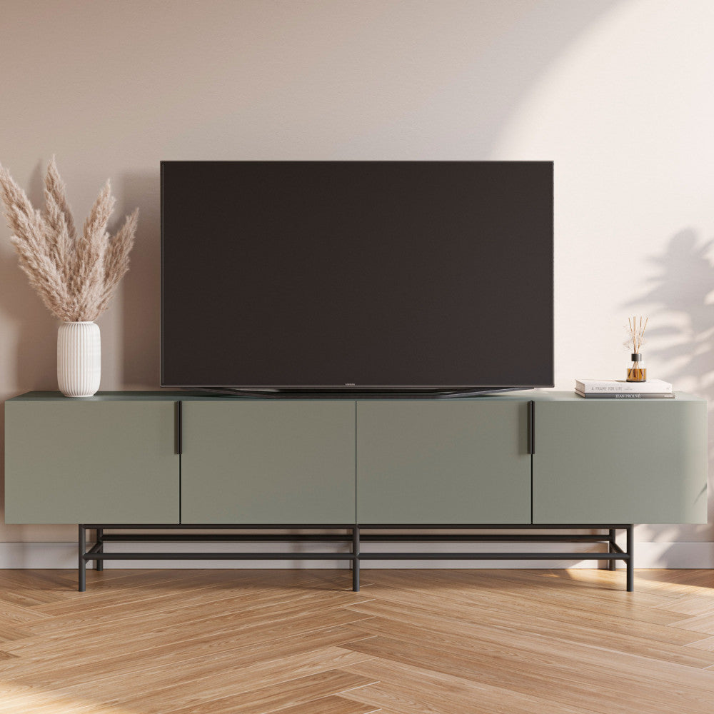 Vintara - Mueble de TV de 4 puertas - Madera y metal - Verde almendra
