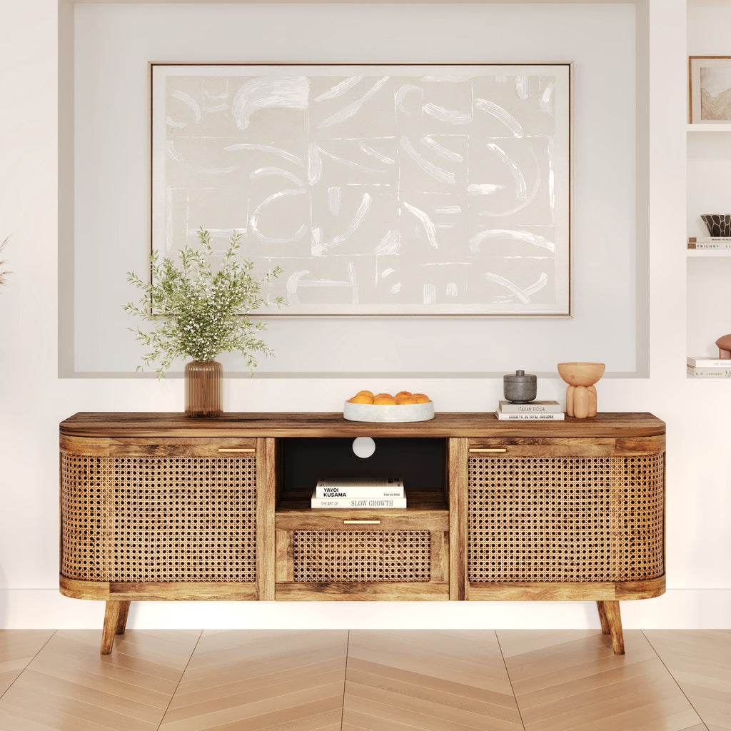 Wava - Meuble Tv En Bois De Manguier Et Cannage