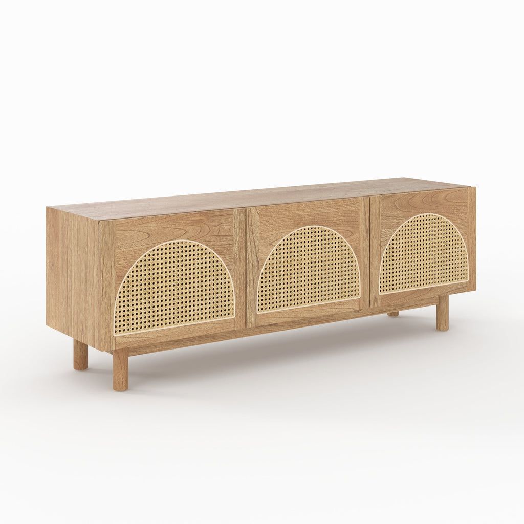 Delya - Mueble TV De Madera Maciza Y Ratán De Mindi