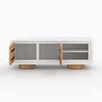 Eden - Meuble Tv En Béton Blanc Cassé Et Bois D'Acacia