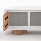Eden - Meuble Tv En Béton Blanc Cassé Et Bois D'Acacia