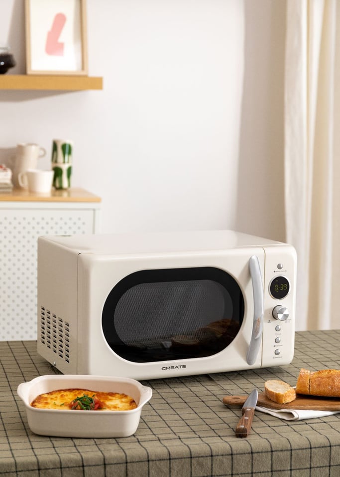 Retro Microwave - 900W Digital Grill Microwave - Off-White