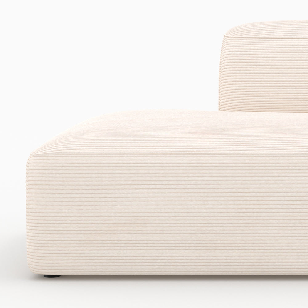 Mina - Canapé Modulable En Velours Côtelé Blanc 4 Places Avec 2 Poufs